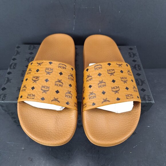 MCM Monogram Logo Print Rubber Slides Sandals Size 40 EU Womens 10 Mens 8 - Picture 4 of 14